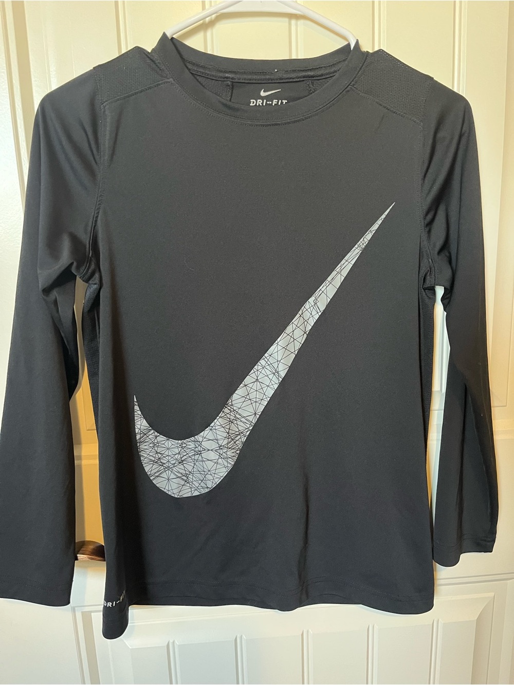 Nike Black Long Sleeve Dri-FIT Tee with Large Silver Swoosh
